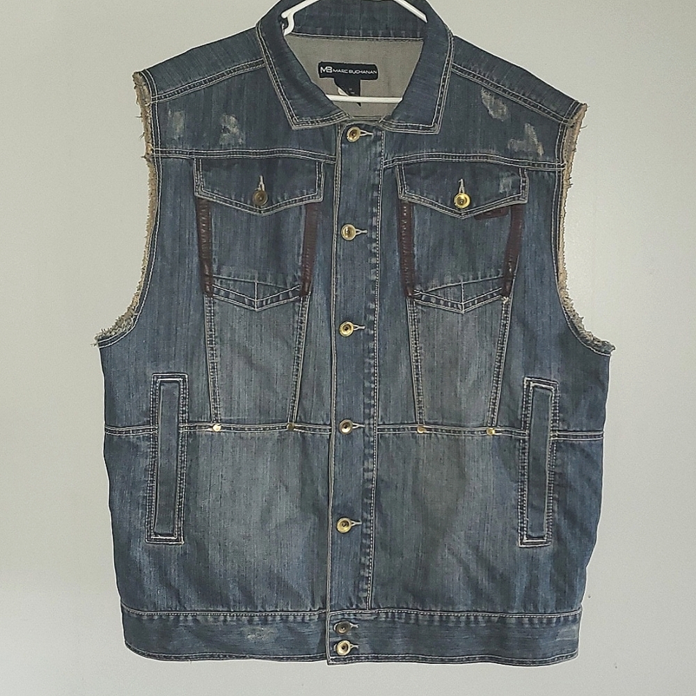 Marc Buchanan denim vest w leather trim 3x
